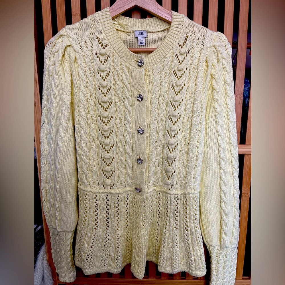River Island cardigan rhinestone buttons yellow uk 12 us 8